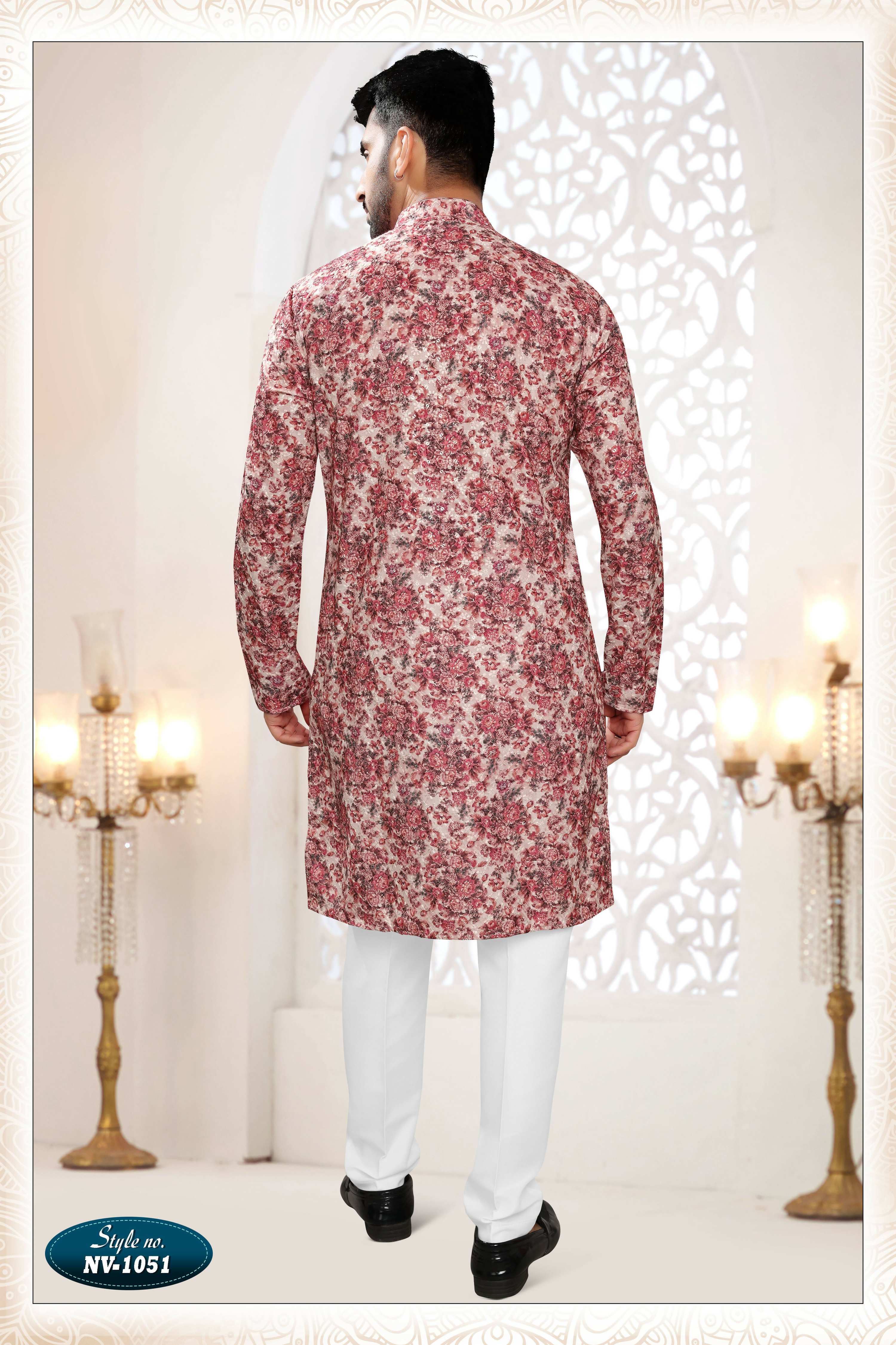 Joban Fashion Men's Pinkish Red Straight Rayon Thread Embroidery All Over Kurta Set - Distacart