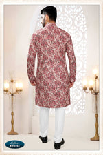 Thumbnail for Joban Fashion Men's Pinkish Red Straight Rayon Thread Embroidery All Over Kurta Set - Distacart