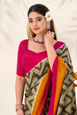 Thumbnail for Vastranavya Mehendi Tussar Silk Zigzag Waves Printed Saree with Unstitched Blouse - Distacart