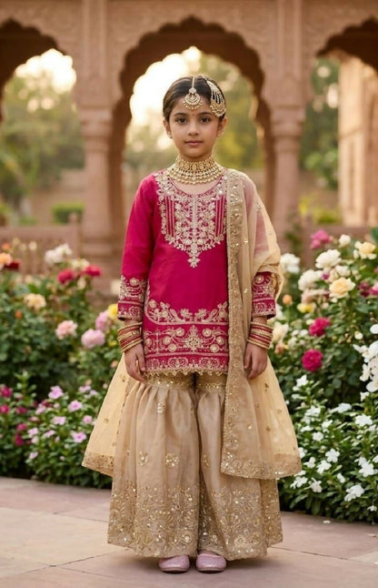 Teeya Creation New Kids Latest Fancy Heavy Embroidery Coding Sequence Work Kurta Set-Red - Dista