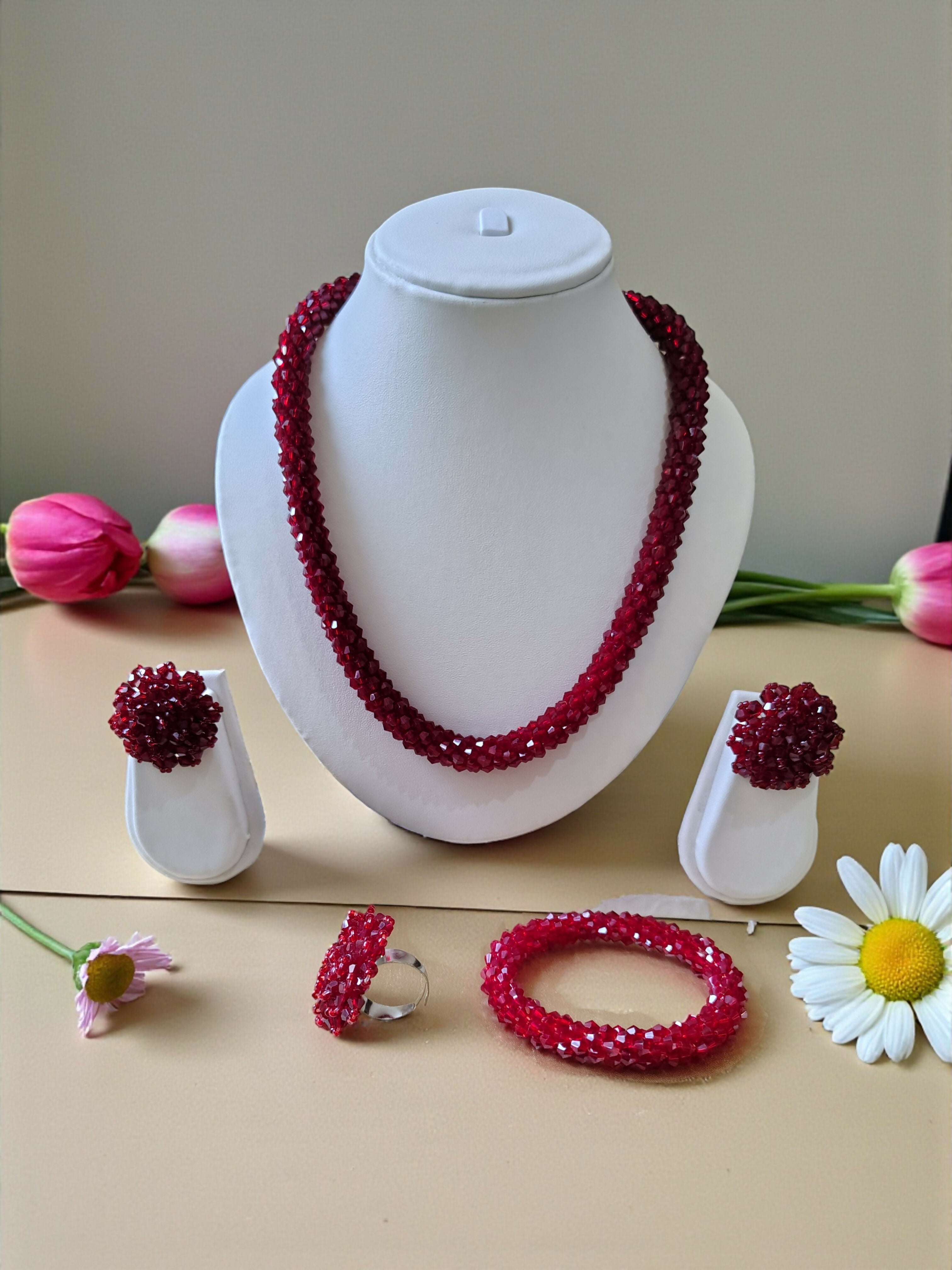 Inhanns Rangshine 4-In-1 Crystal Glam Set - Handmade - Maroon - Distacart