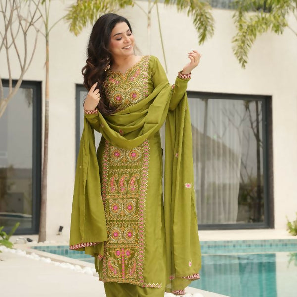 Joban Fashion Perot Kurta Set Silk Sequins , Zari, Coding & Thread Embroidered work - Distacart