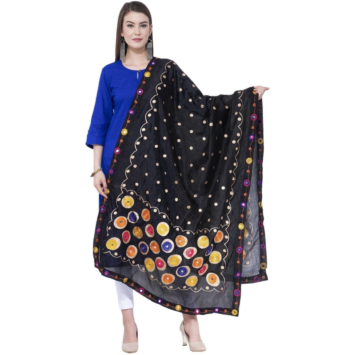 A R SILK Black Color Multi rasgulla Silk Dupattas and Chunnis