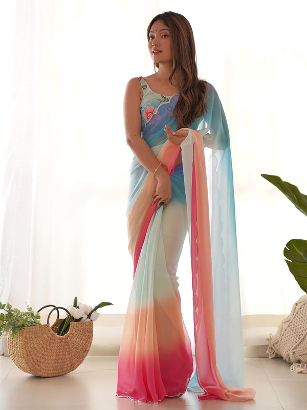 Mitera Embroidered Ombre Pure Georgette Saree - Distacart