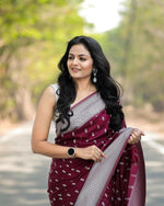 Thumbnail for Preksha Creation Banarasi Women Brown Saree With Zari Work - Distacart