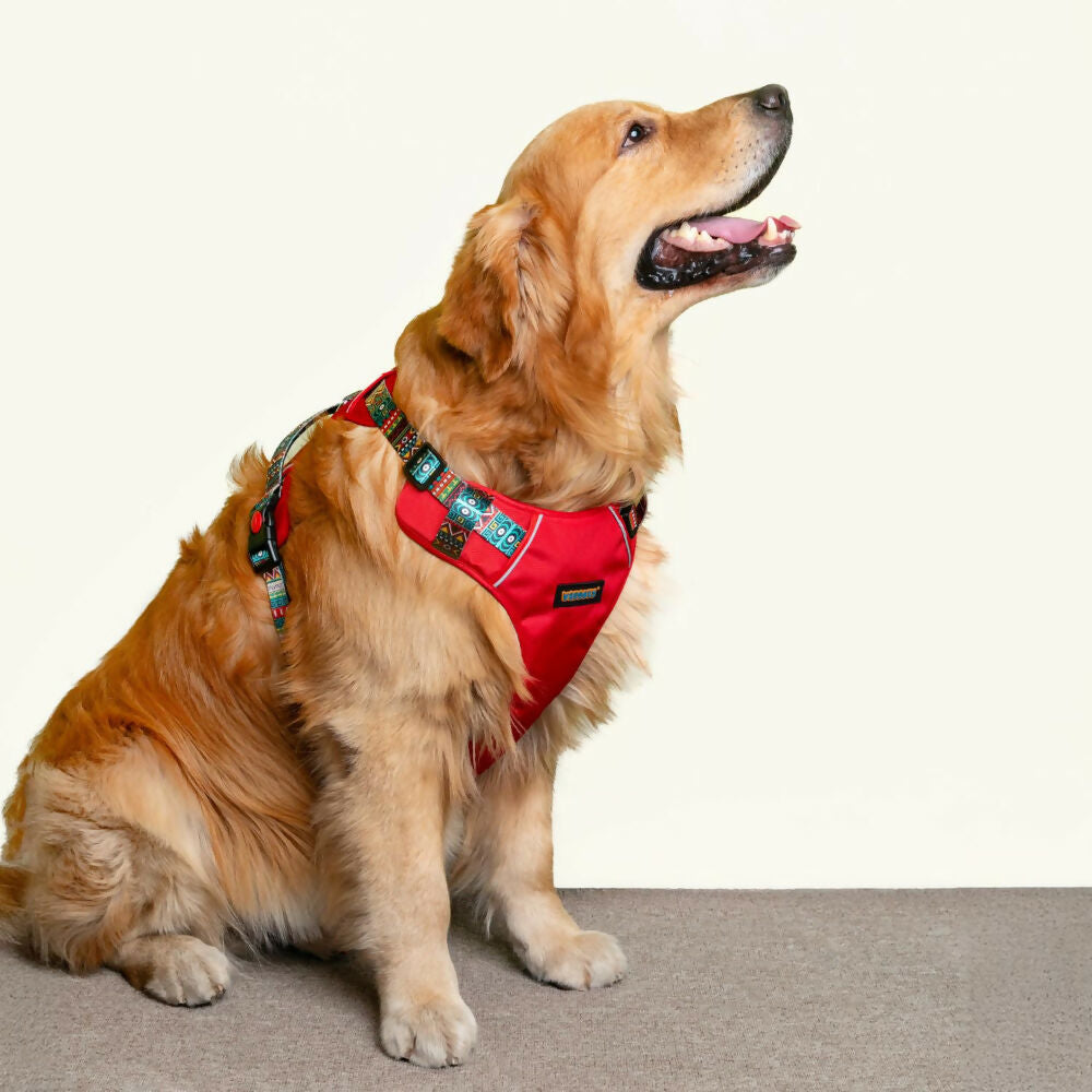 Waggety Adjustable Full Body Dog Harness - Comfortable Fit, Durable Polyester, Red - Dista