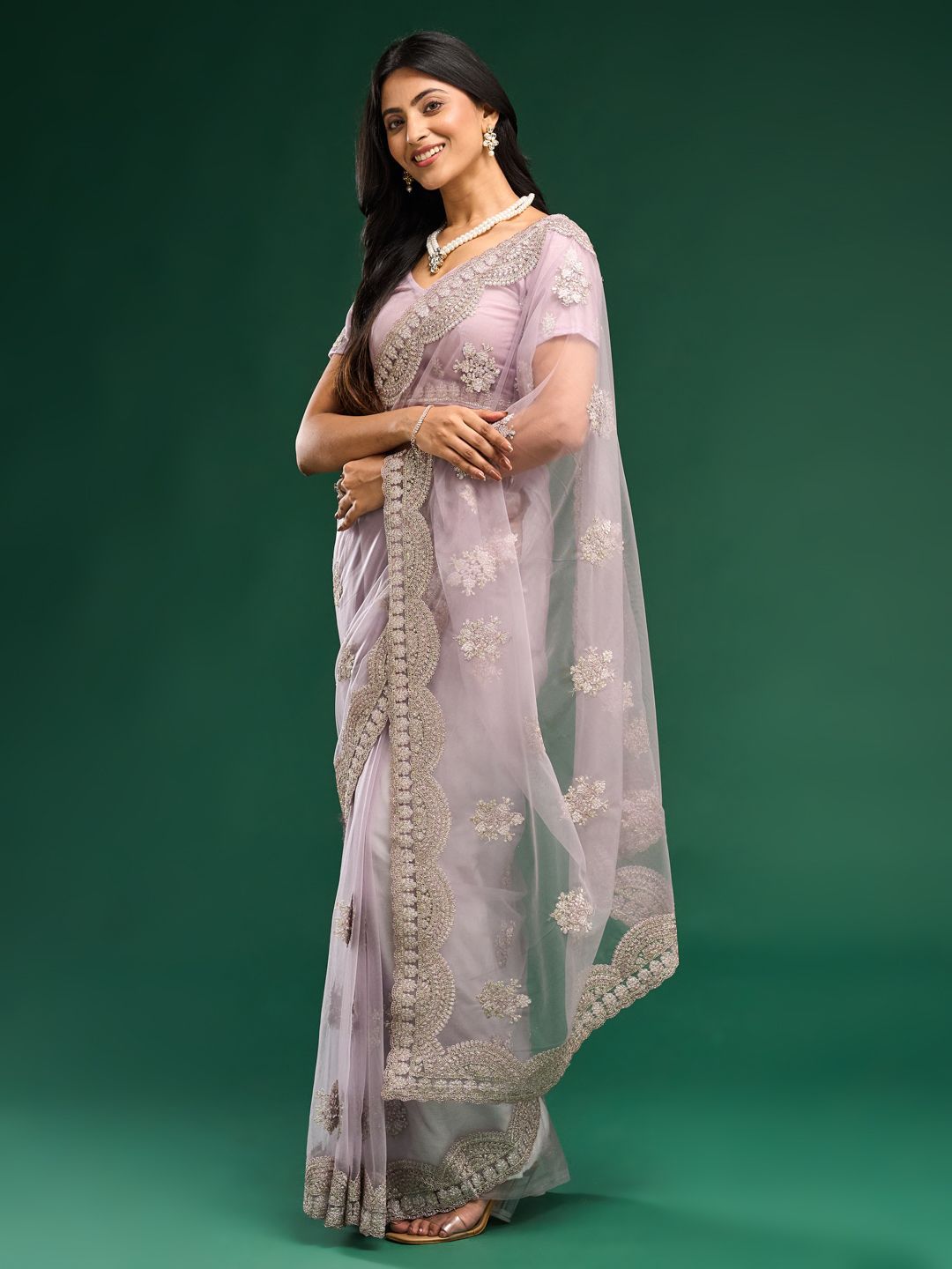 kasee Floral Embroidered Net Saree - Distacart