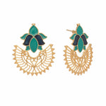 Thumbnail for Nuyug 22K Gold Plated Turquoise Enamel Studded Indo-Western Floral Jali Statement Stud Earrings