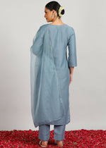 Thumbnail for Aavyora Women's Sky Grey Embroidered Kurta Set with Dupatta