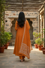 Thumbnail for The52 Women's Beautiful Cotton Fabric Embroidery Work Flared Anarkali Pant and Dupatta Set - Distacart
