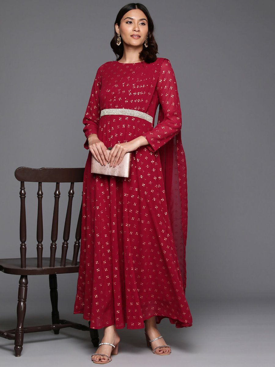 Ahalyaa Women's Traditional wear Ethnic Dress - Maroon - Distacart