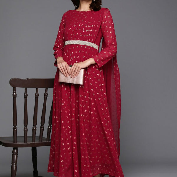 Ahalyaa Women's Traditional wear Ethnic Dress - Maroon - Distacart