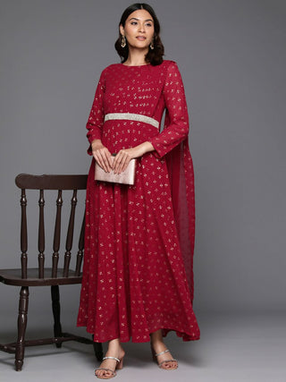 Ahalyaa Women's Traditional wear Ethnic Dress - Maroon - Distacart