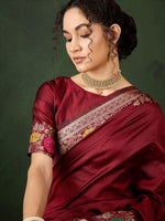 Thumbnail for Mitera Floral Zari Designer Saree With Blouse Piece - Distacart