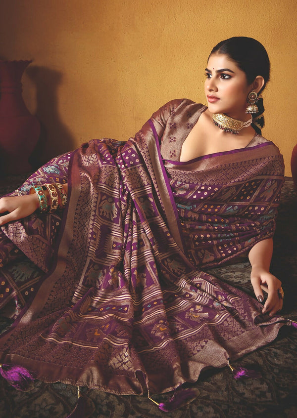 Joban Fashion Wine Dull Moss Brasso Saree