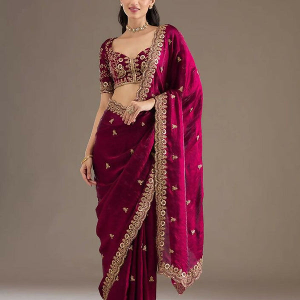 Joban Fashion Red Frendy Satin Silk Party Wear Sarees - Distacart