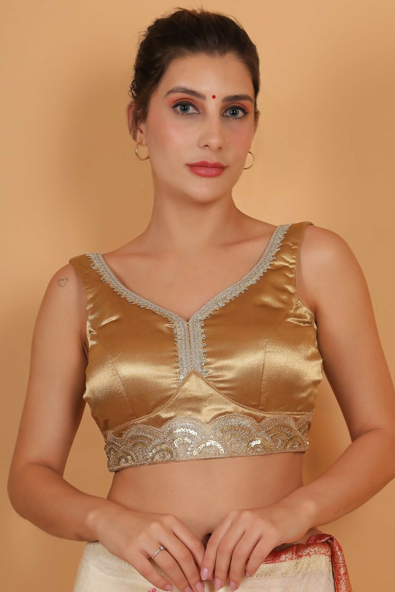 Joban Fashion Silk Zari And Sequence Work Padded Blouse - Gold