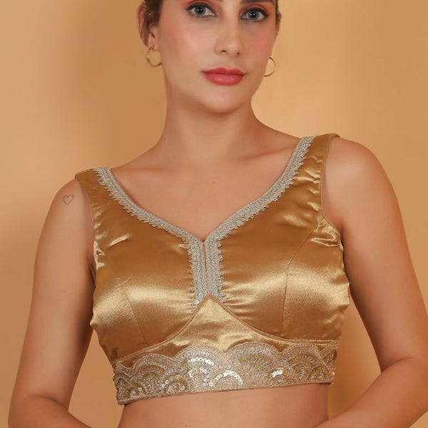 Joban Fashion Silk Zari And Sequence Work Padded Blouse - Gold