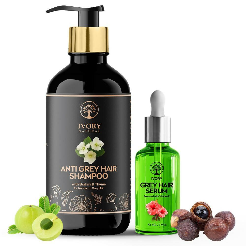 Ivory Natural Grey Serum And Hair Shampoo Combo Restores Natural Hair Wellness And Nourished, Shiny Hair - Distacart