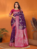 Thumbnail for Joban Fashion Banarasi Plum Woven Soft Silk Saree