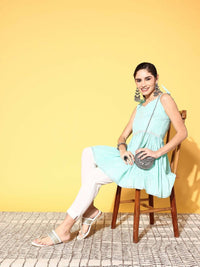 Thumbnail for Ahalyaa Women Mint Green Pure Cotton Printed Tunic - Distacart