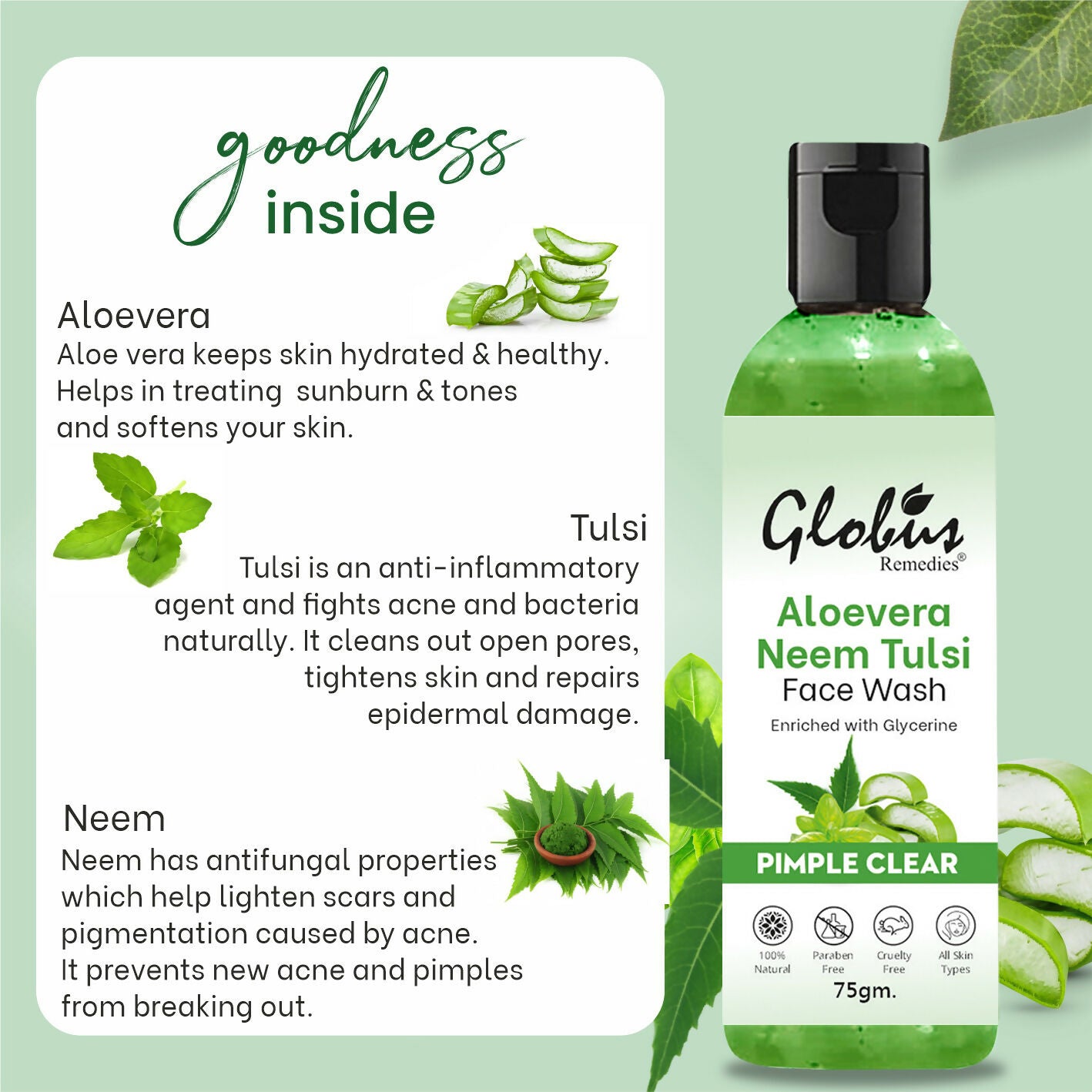 Globus Remedies Aloe vera Neem Tulsi Enriched With Glycerin & Oil Control Formula