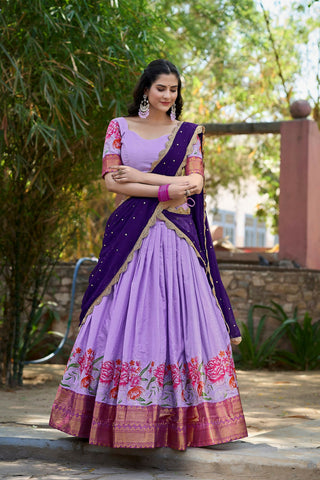 Vastranavya Stunning Cotton Silk Thread Embroidery Work Lehenga Choli - Lavander - Distacart