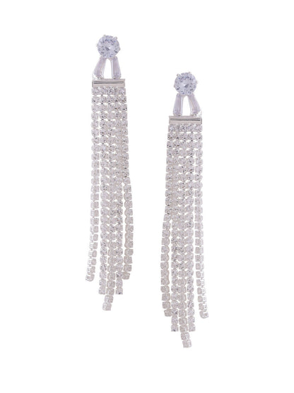 NVR Women Silver Toned Contemporary Drop Earrings - Distacart