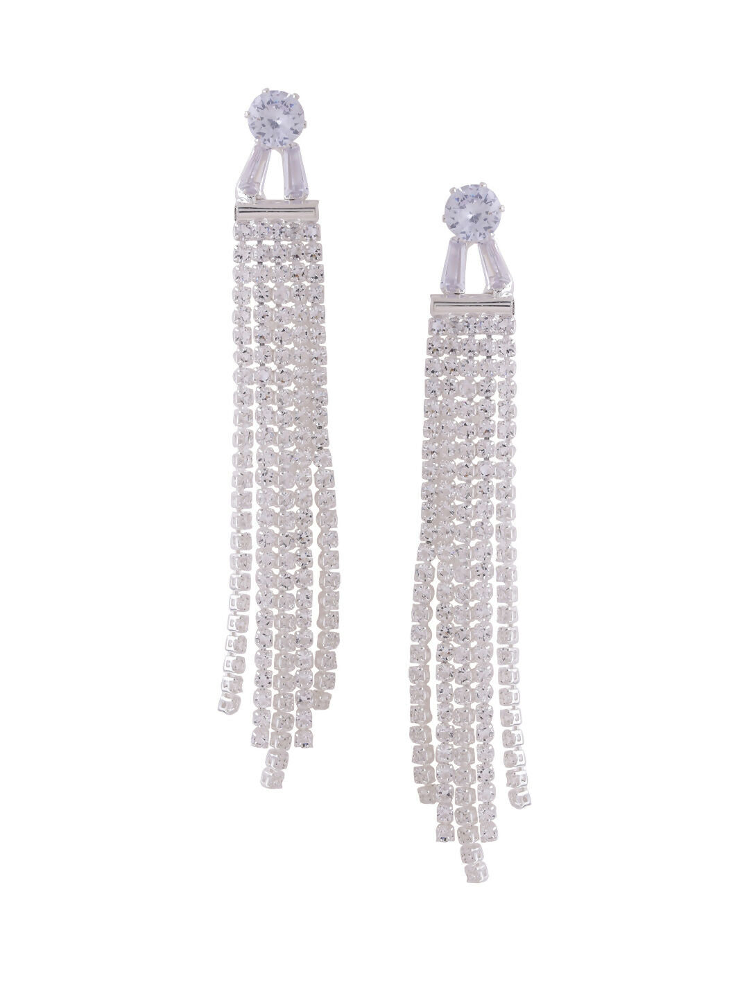 NVR Women Silver Toned Contemporary Drop Earrings - Distacart