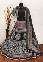 Thumbnail for Preksha Creation Indian Navratri Special Cotton Women Lehenga Choli With print work and lucknowi print dupatta - Black - Distacart