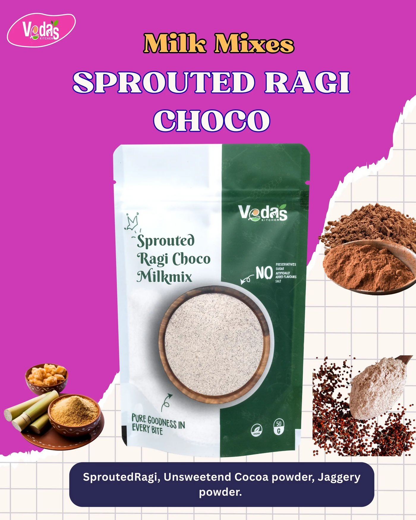 Vedas Kitchen Sprouted Ragi Choco Milkmix - Dista
