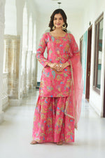 Thumbnail for Joban Fashion Pink Kurta Set Chinnon Embroidery Sequence Work - Distacart
