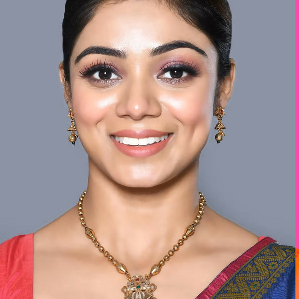 Joban Fashion Women Golden Ruby Green Pendant Set With Earrings - Distacart