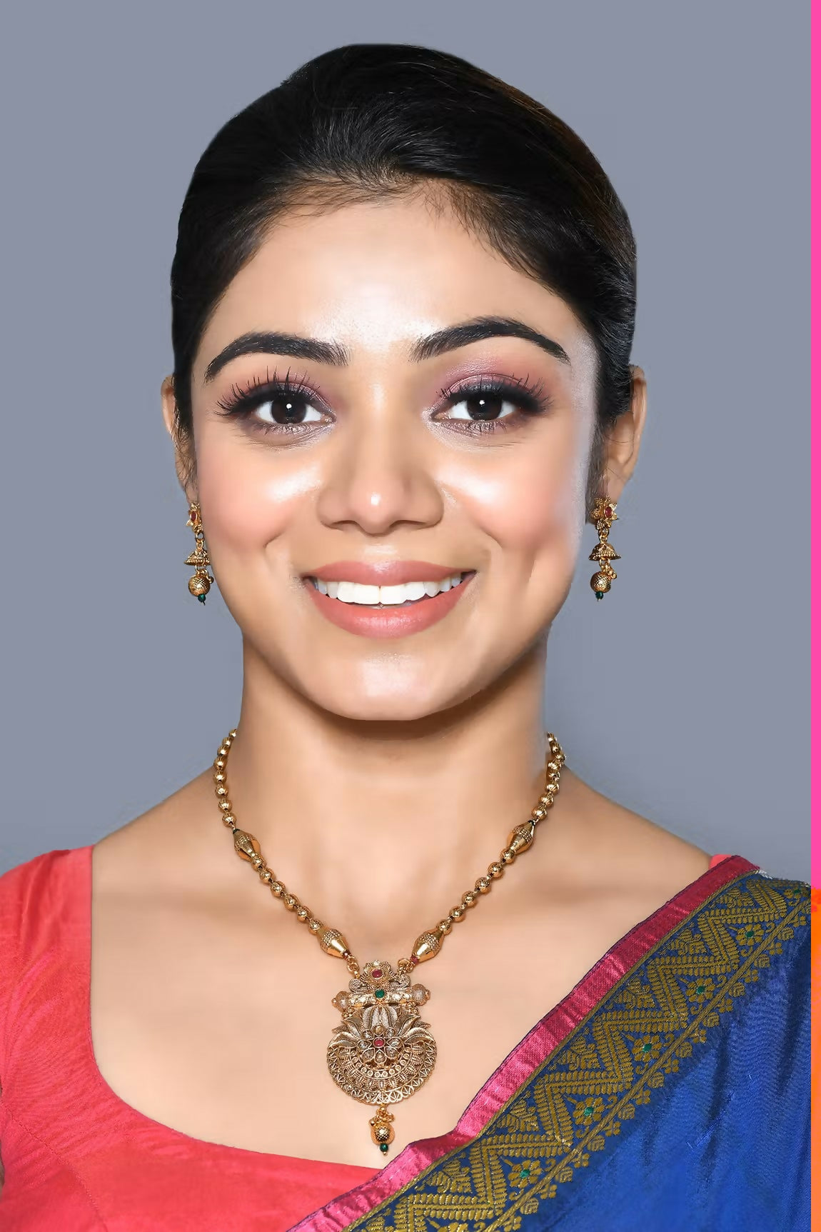 Joban Fashion Women Golden Ruby Green Pendant Set With Earrings