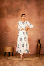 Thumbnail for Joban Fashion Blue Floral Hand Block Printed Cotton Kurta Pant Set - Distacart
