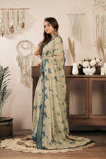 Thumbnail for Joban Fashion Beige Floral Linen Ready To Wear Saree With Unstitched Blouse - Distacart