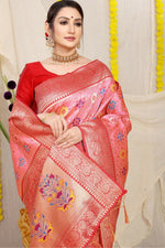 Thumbnail for Jyoti Fashion Women's Baby Pink Patola Silk Zari Woven Saree with Blouse - Distacart