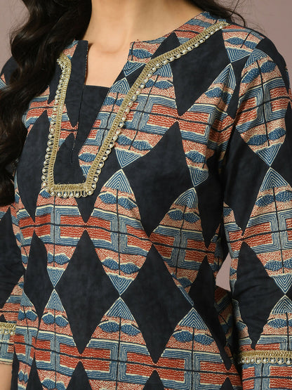 Myshka Women's Multi Printed Cotton Straight Party Kurta Set - Distacart