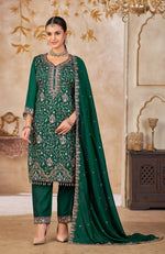 Thumbnail for Anaita Green Vichitra Silk Readymade Suit with Embroidery & Lace Work - Distacart