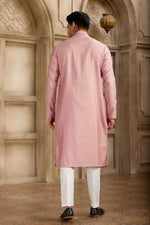 Thumbnail for Raivat Ethnic Banarasi Art Silk Mirror Work Kurta Pajama In Dark Pink Colour