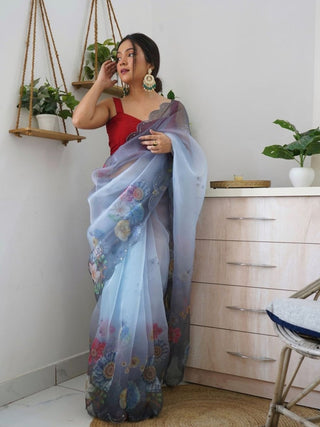 Anouk Floral Printed Organza Saree - Distacart