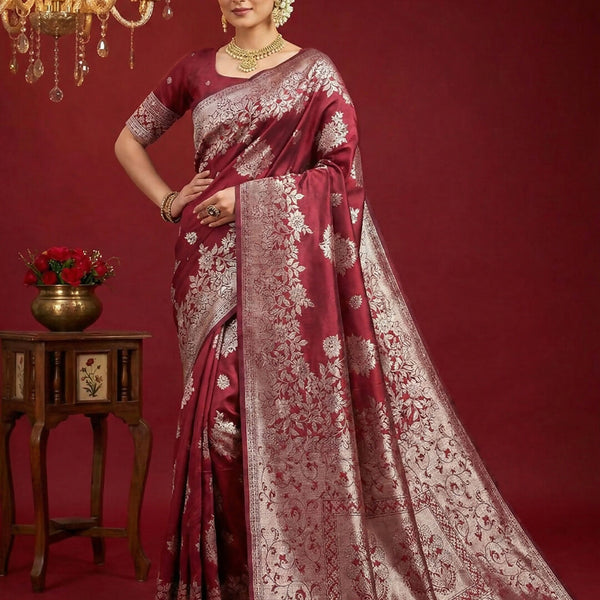 Shree Shyam Fashion Maroon Silk Blend Saree - Distacart