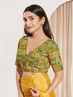 Thumbnail for Joban Fashion Mehendi Green Viscose Rayon Padded Blouse With V Neck Elbow Sleeves