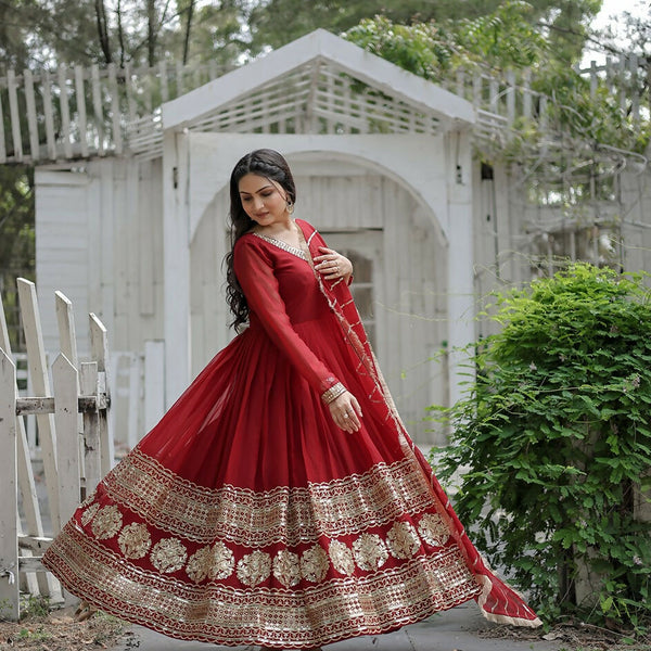 Joban Fashion Maroon Georgette Sequence Embroidery Work Kurta Set - Distacart