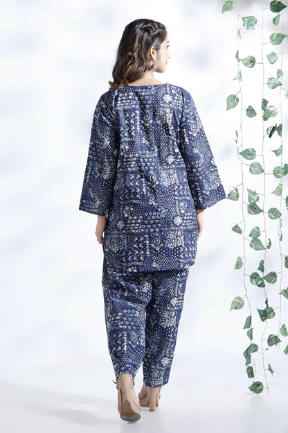 Breathables Abstract Cotton Co-Ord Set – Blue - Dista
