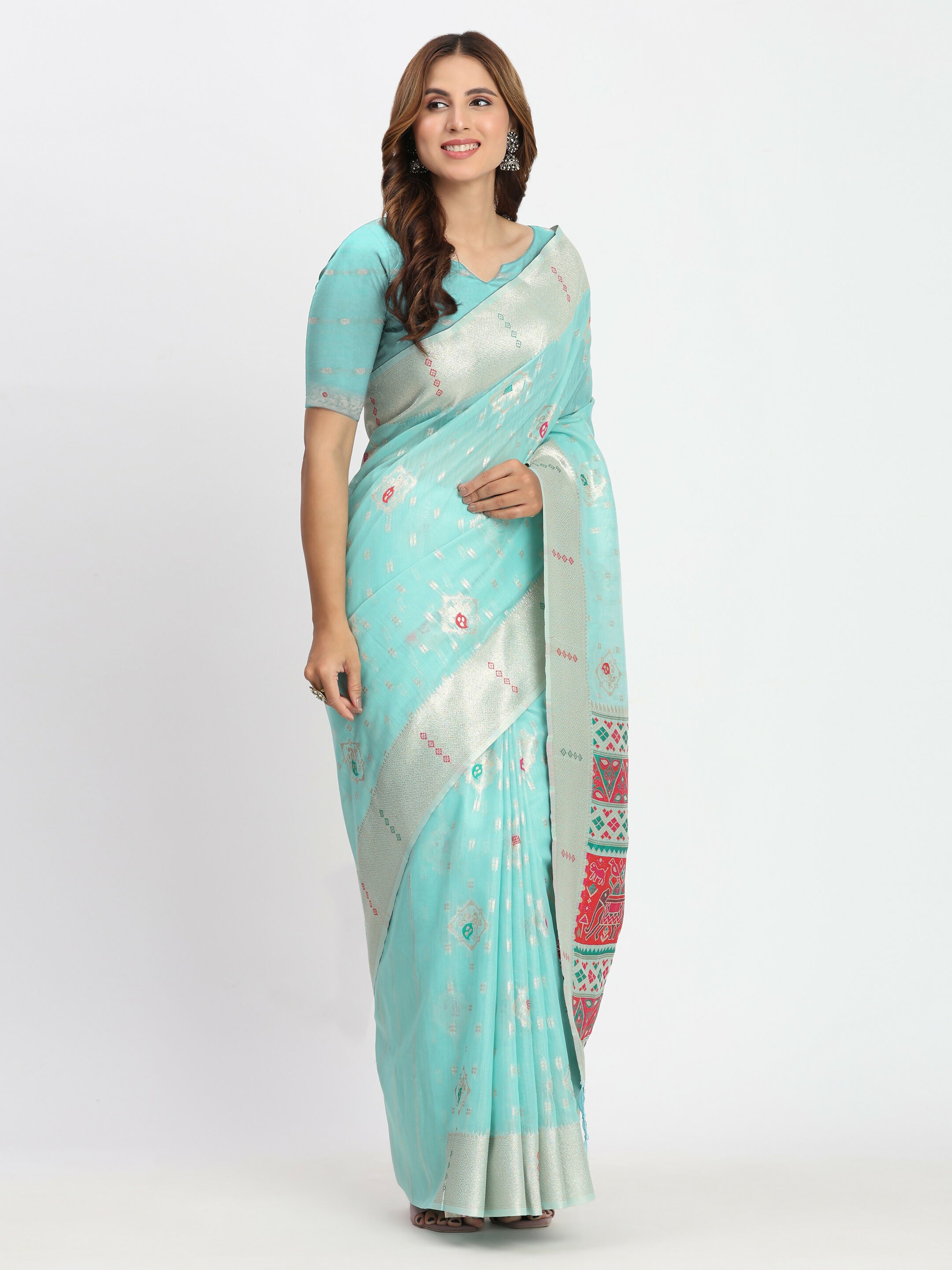 Astita Linen Cotton Sea Green Saree