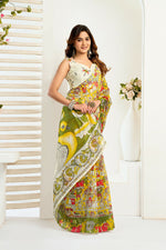 Thumbnail for Vastranavya Yellow Digital Printed Linen Ready To Wear Designer Saree with Unstitched Blouse - Distacart