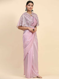 Thumbnail for Light Lavendar Satin Solid Ready to wear Saree with stitched Blouse - Vanita - Distacart
