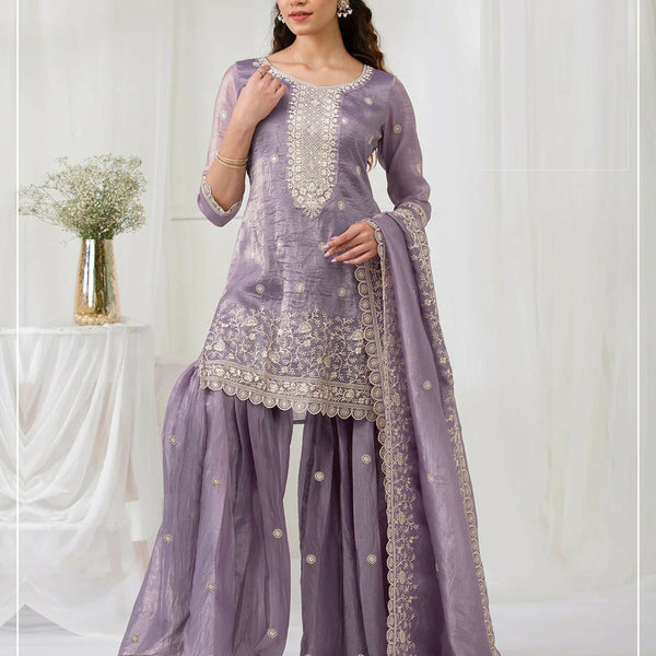 Anaita Lavender Gold Crush Stitched suit with heavy embroidery work - Distacart