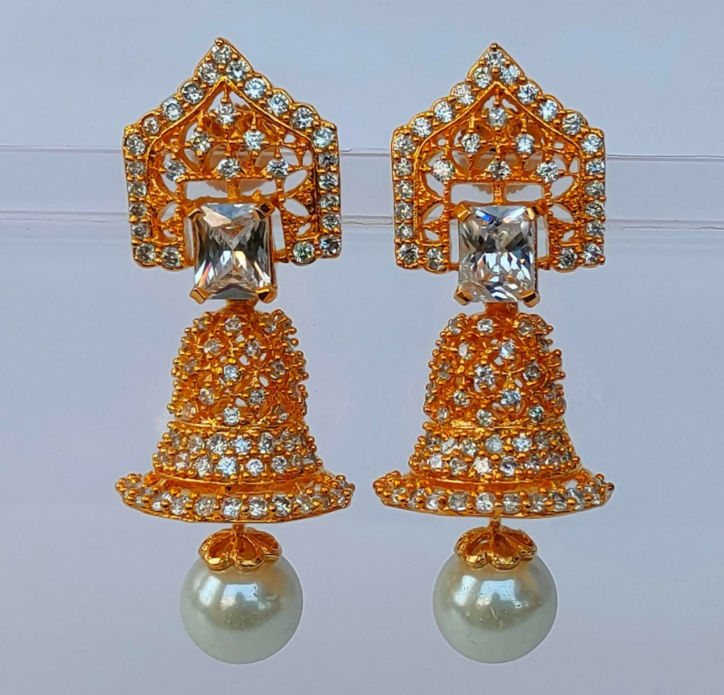 White Ad Pearl And Stones Jhumkas - Distacart